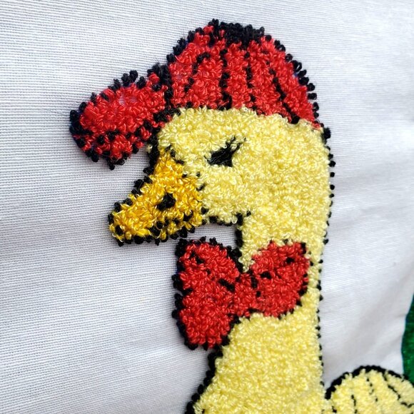 Punch Needle Embroidered Pillowcase Duck Mr and Mrs 26 x 15 Inch Boho Decor - Picture 11 of 12